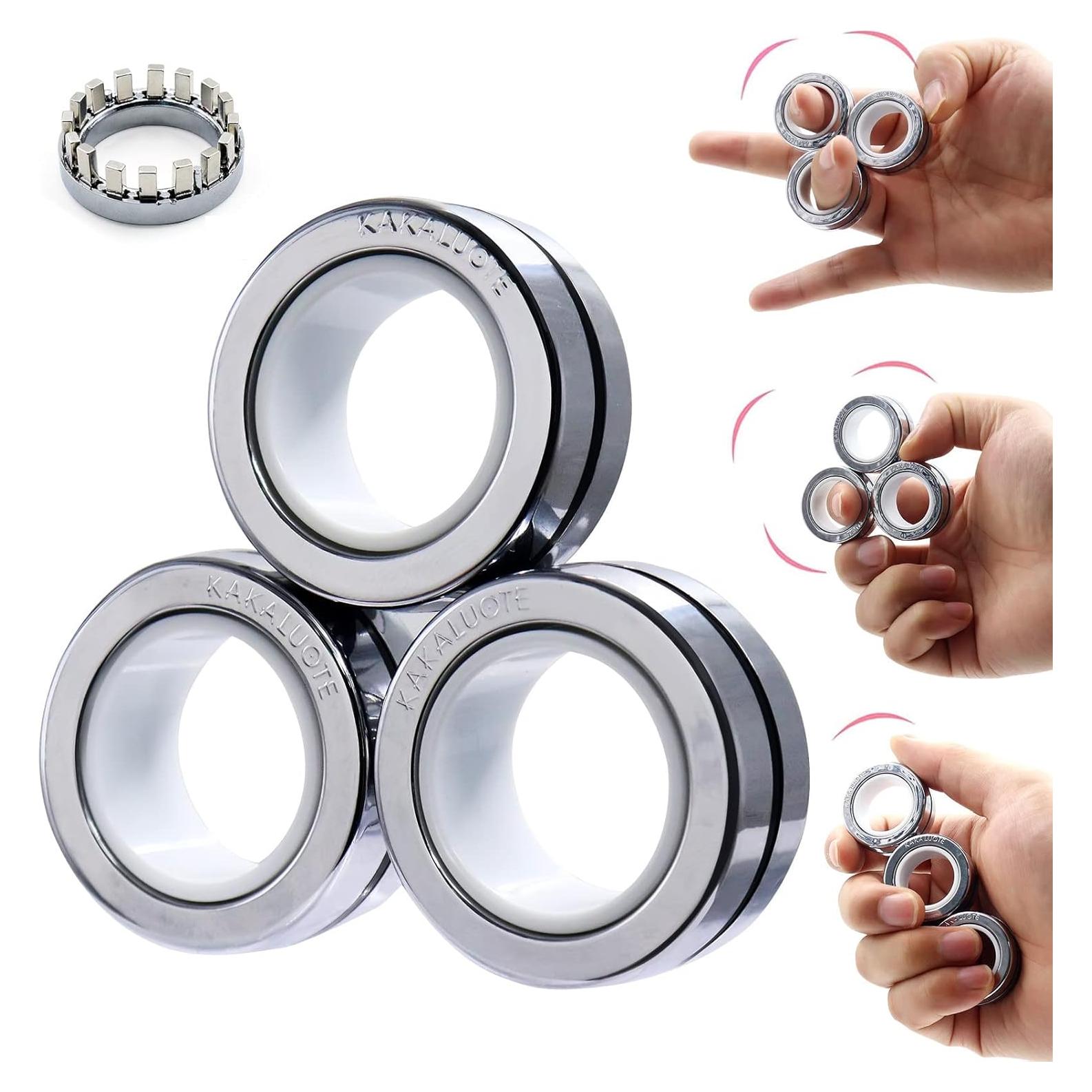 Anillos Magnéticos Antiestrés KAKALUOTE - Paquete de 3 Plata