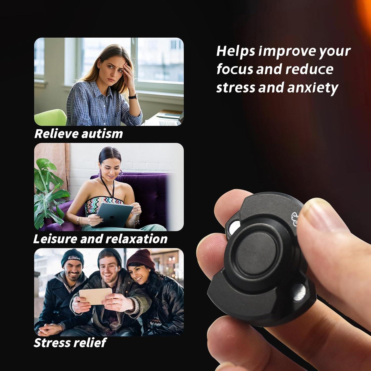 Juguete Antiestrés Metálico 3 en 1 - Deslizador, Giratorio, Clicker - Negro