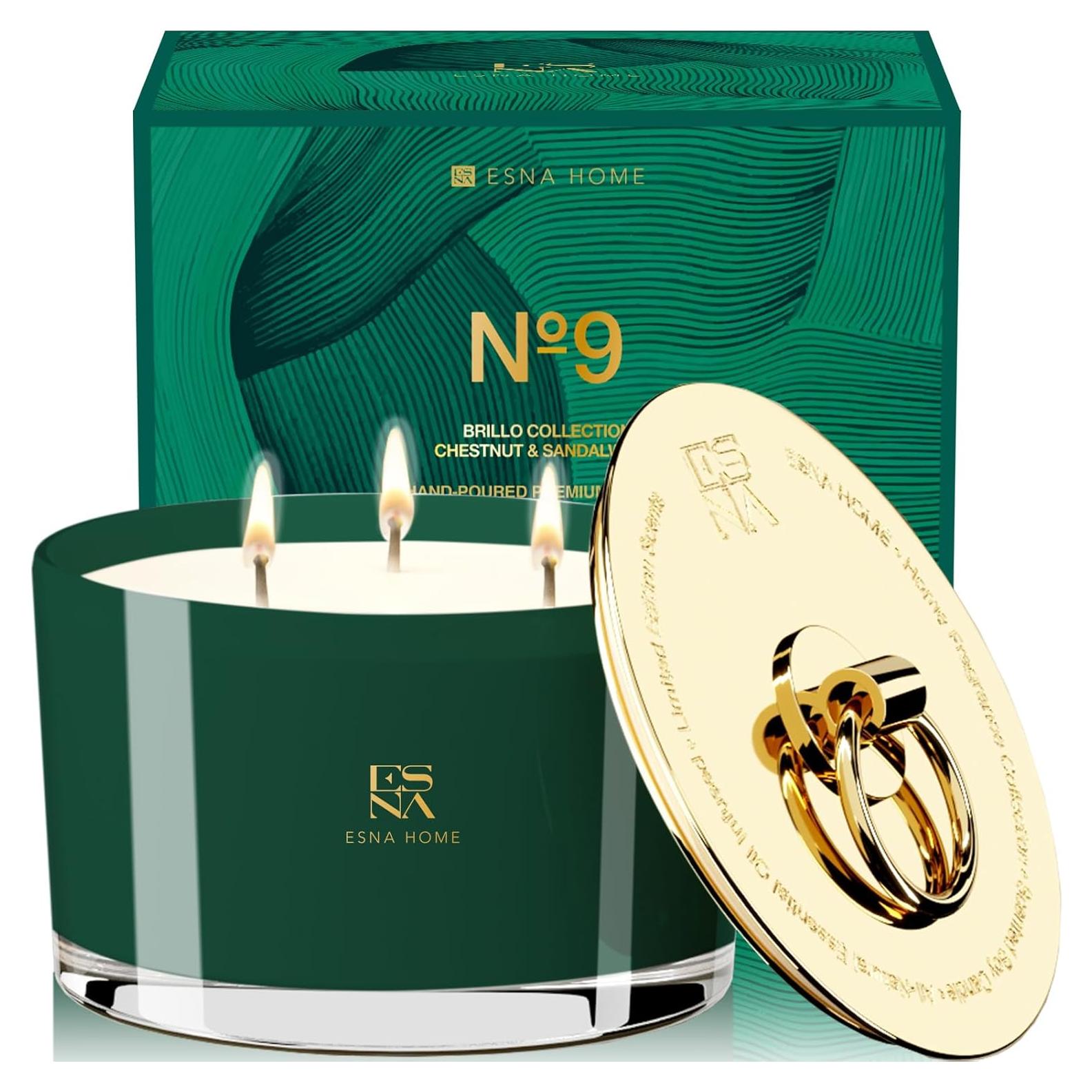 Vela Aromática ESNA HOME 550g Lavanda 3 Mechas Castaño