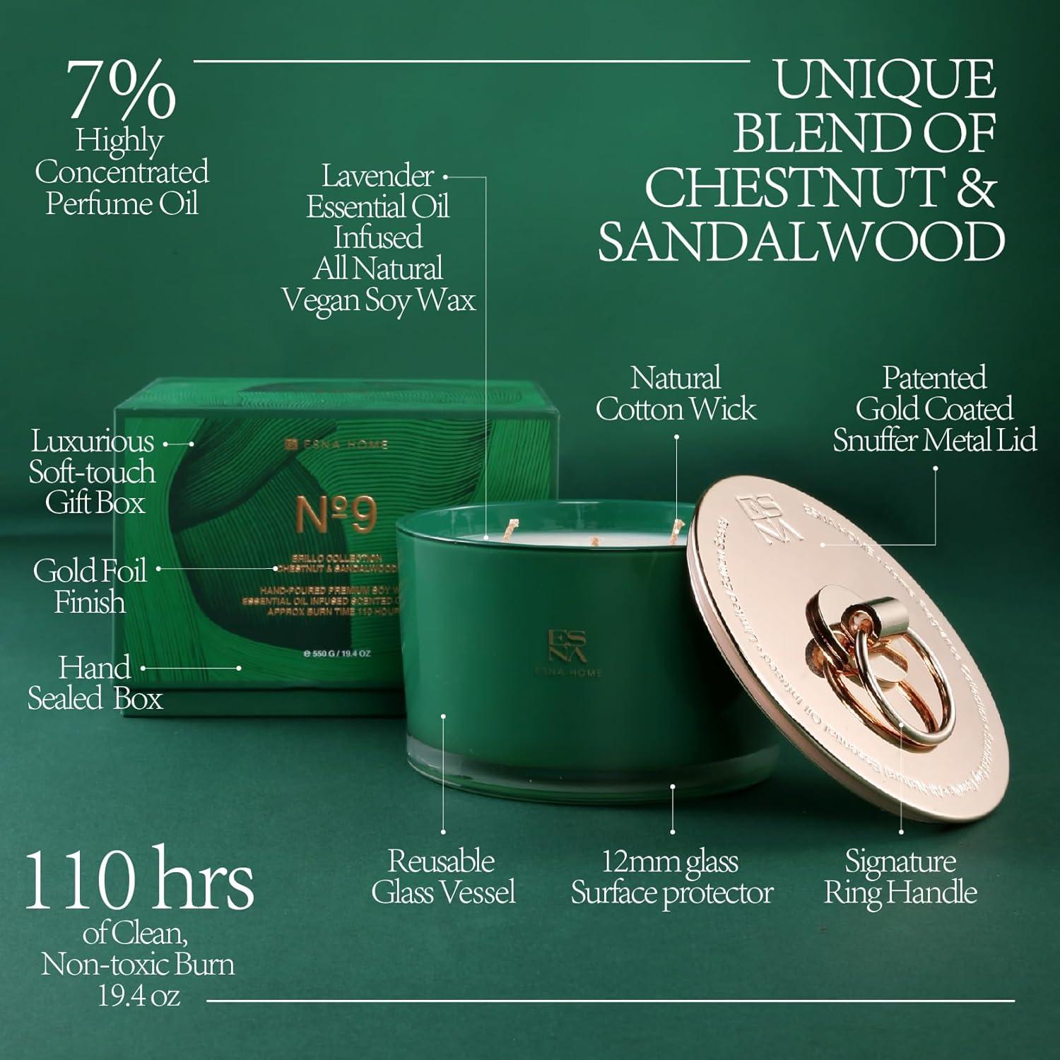 Vela Aromática ESNA HOME 550g Lavanda 3 Mechas Castaño