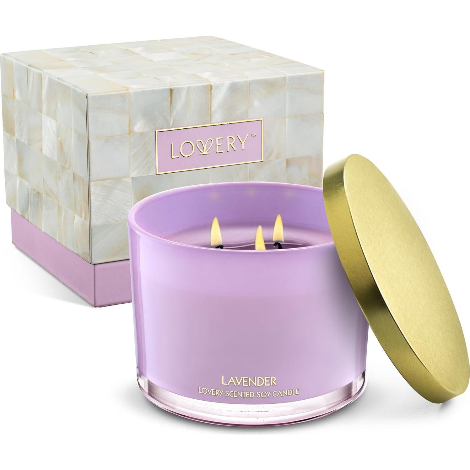 Vela Aromática de Lavanda Lovery 3 Mechas 100% Soja 170g
