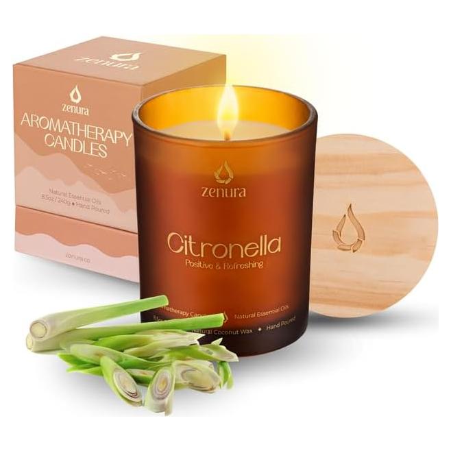 Vela Aromática de Citronela Zenura - 240 g Cera de Coco Natural