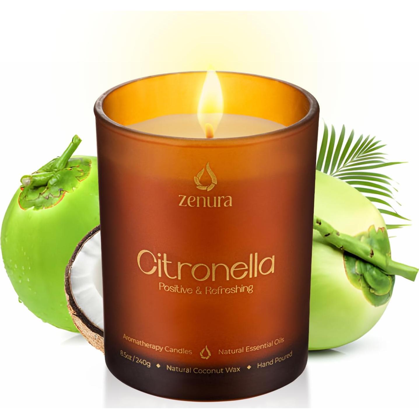 Vela Aromática de Citronela Zenura - 240 g Cera de Coco Natural