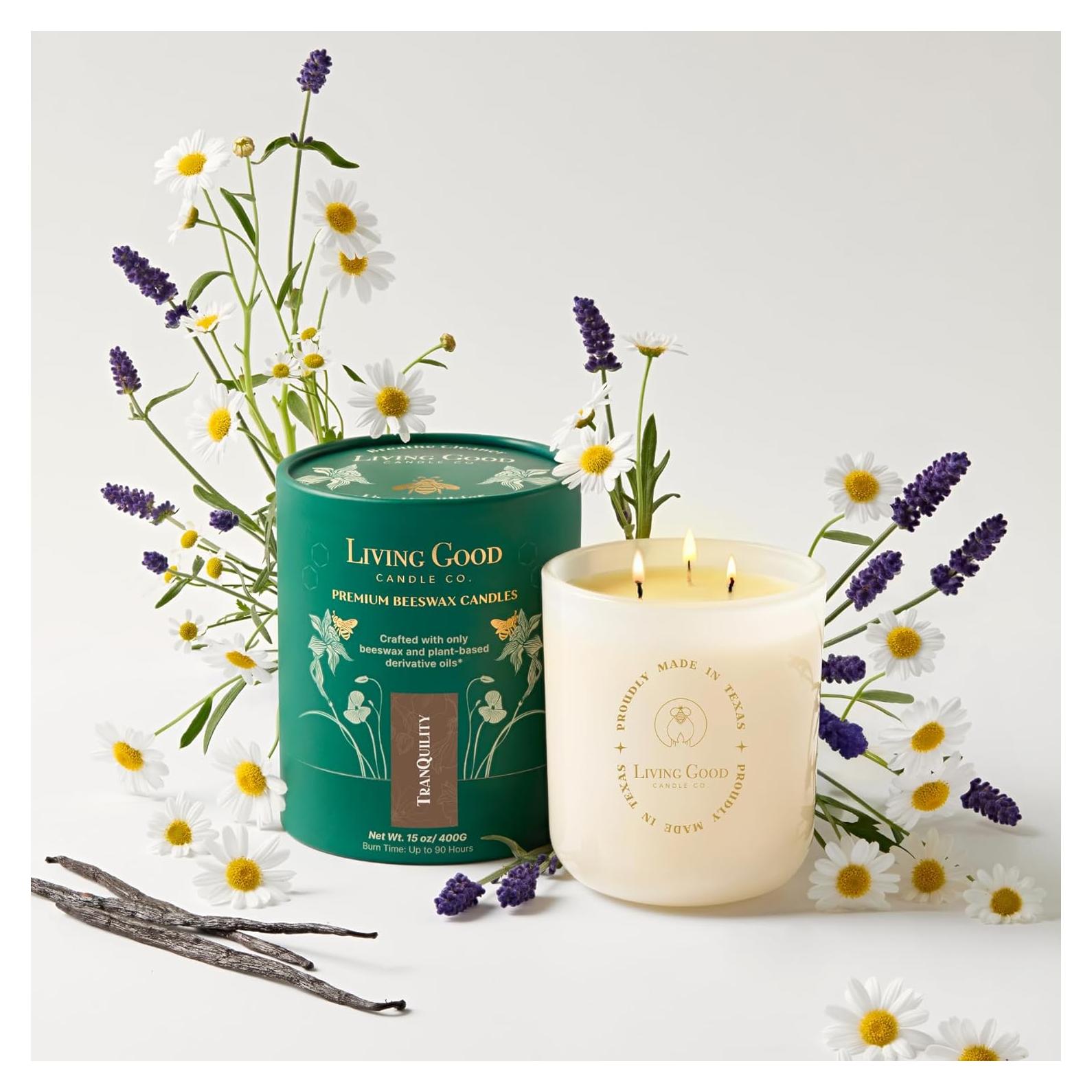 Vela de Cera de Abeja Pura Living Good 15 Oz Tranquilidad