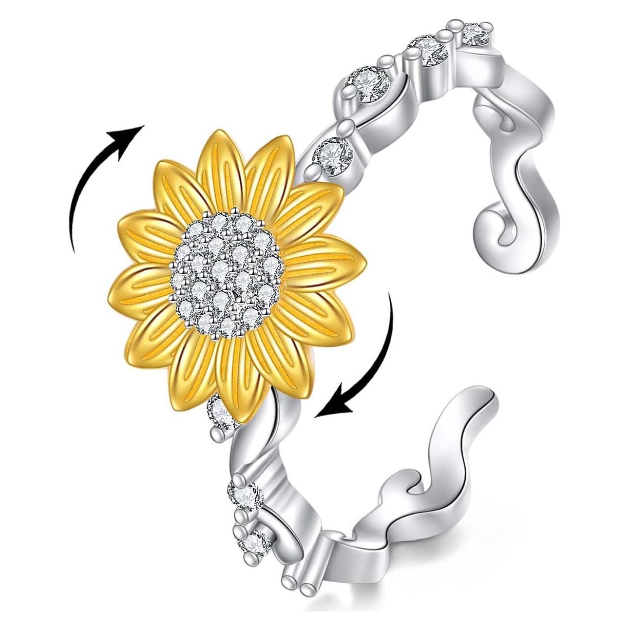 Anillo Fidget de Girasol en Plata Esterlina 925 Ajustable