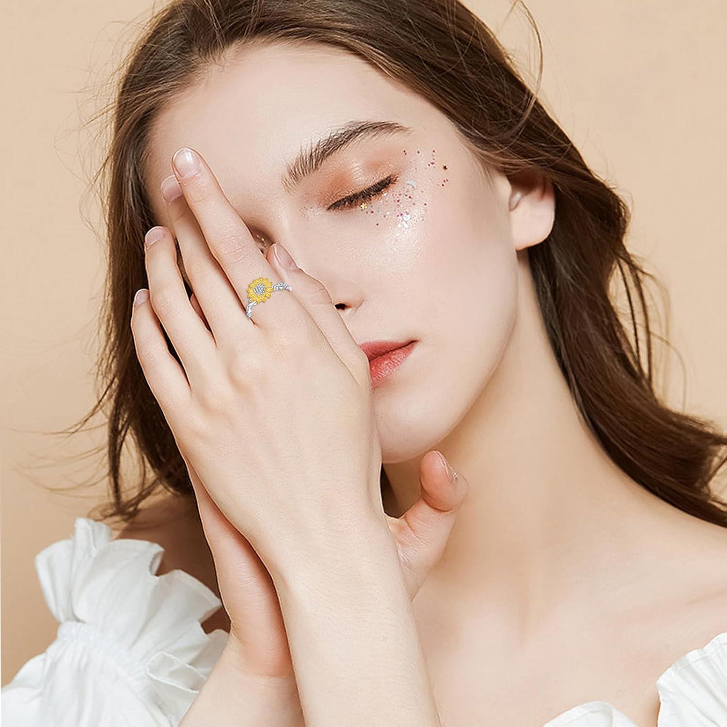 Anillo Fidget de Girasol en Plata Esterlina 925 Ajustable