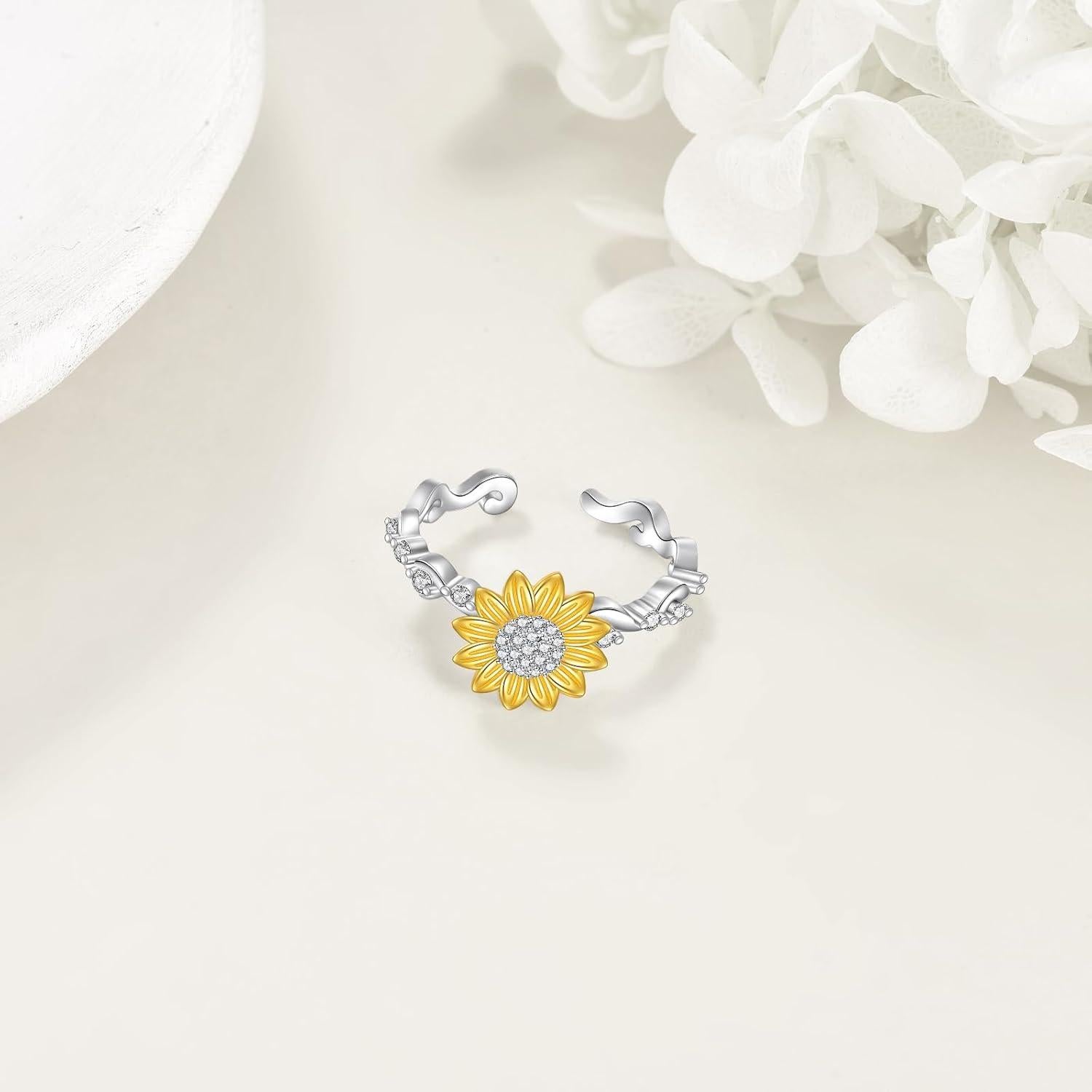 Anillo Fidget de Girasol en Plata Esterlina 925 Ajustable