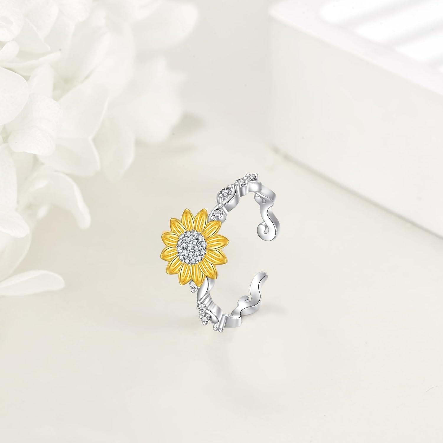 Anillo Fidget de Girasol en Plata Esterlina 925 Ajustable