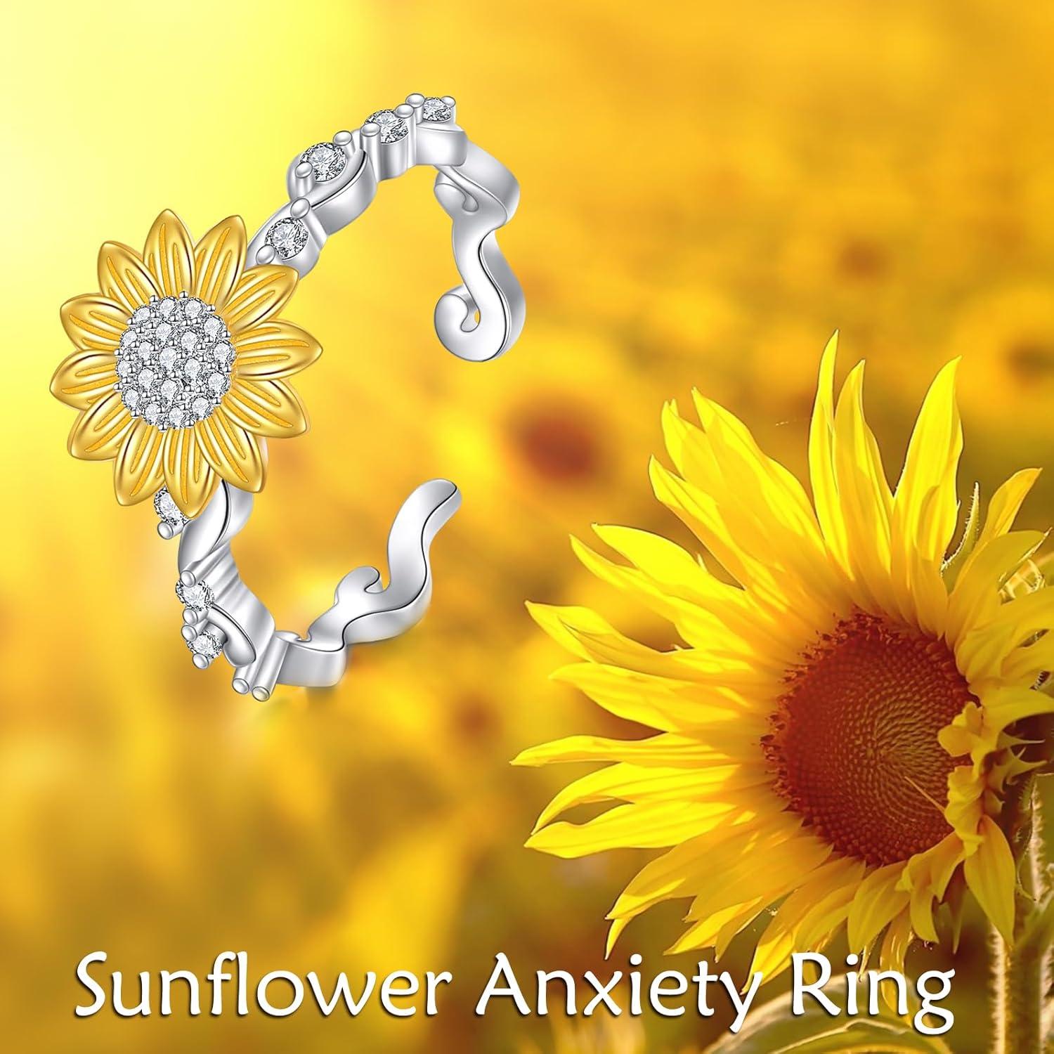 Anillo Fidget de Girasol en Plata Esterlina 925 Ajustable