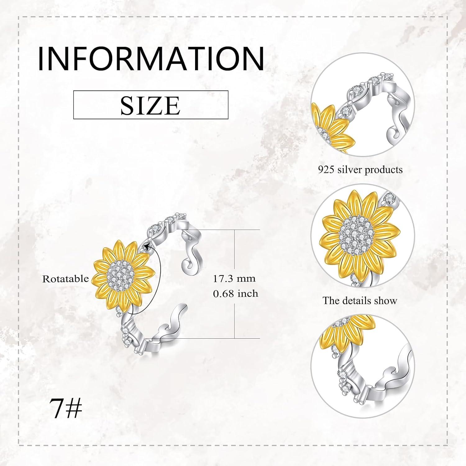 Anillo Fidget de Girasol en Plata Esterlina 925 Ajustable