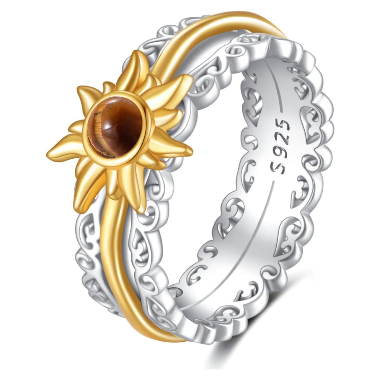 Anillo giratorio de plata esterlina 925 chapado en oro para ansiedad