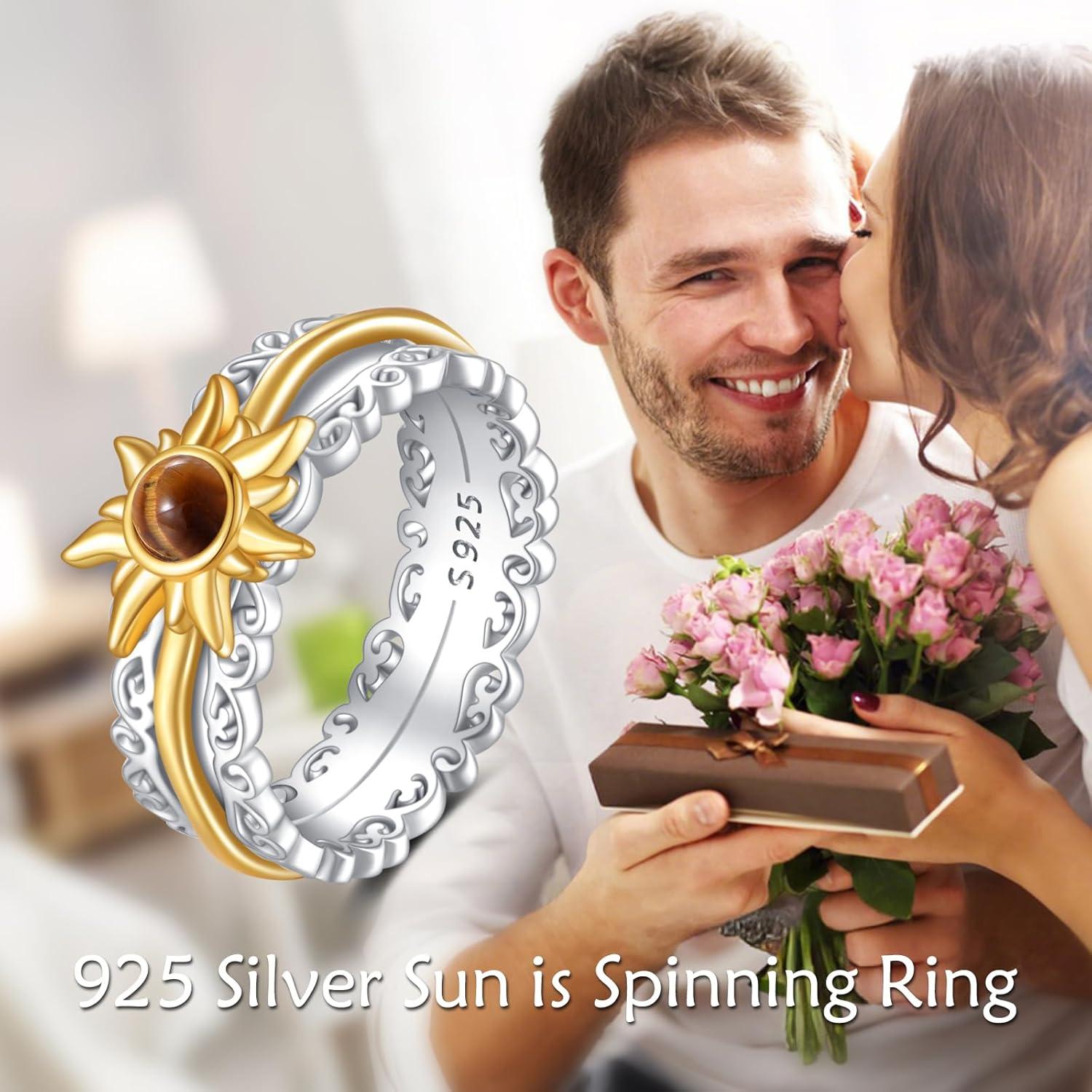 Anillo giratorio de plata esterlina 925 chapado en oro para ansiedad