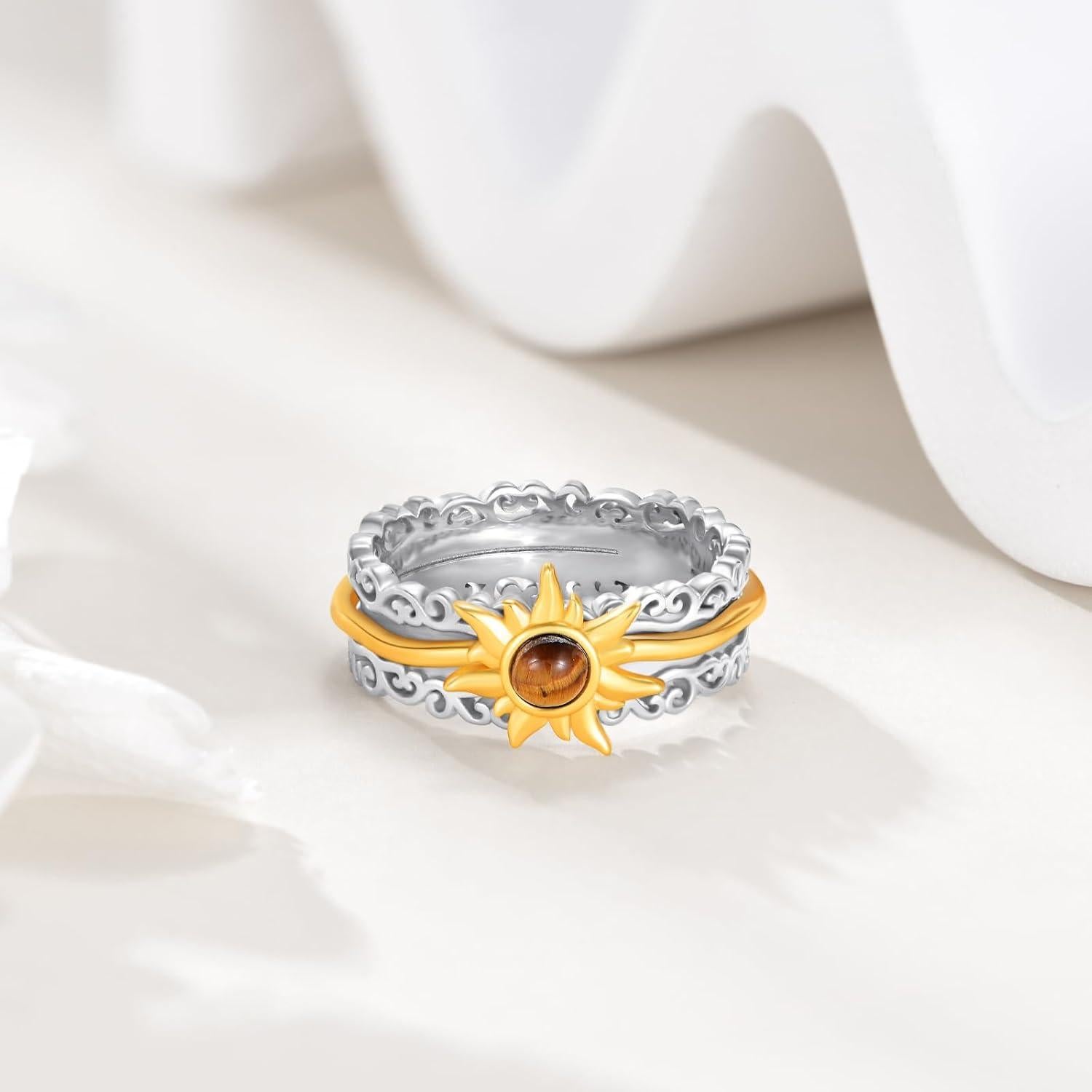 Anillo giratorio de plata esterlina 925 chapado en oro para ansiedad