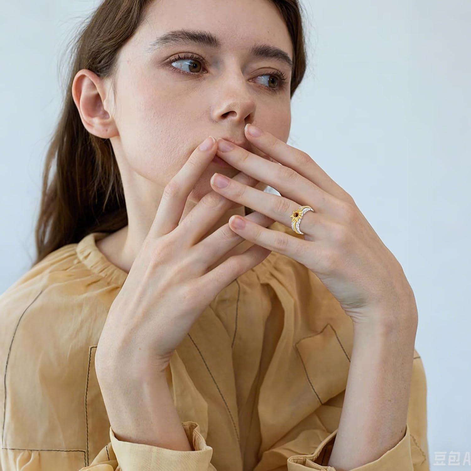 Anillo giratorio de plata esterlina 925 chapado en oro para ansiedad