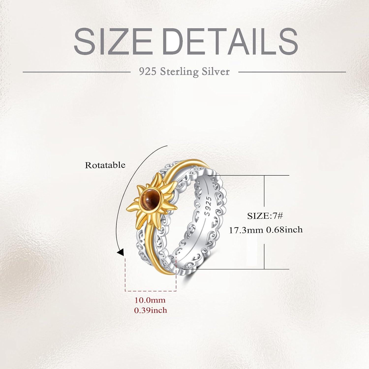 Anillo giratorio de plata esterlina 925 chapado en oro para ansiedad