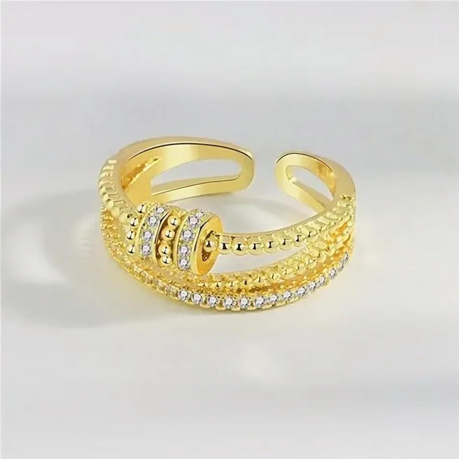 Anillo Fidget Ajustable Dorado para Ansiedad - Joyería Elegante