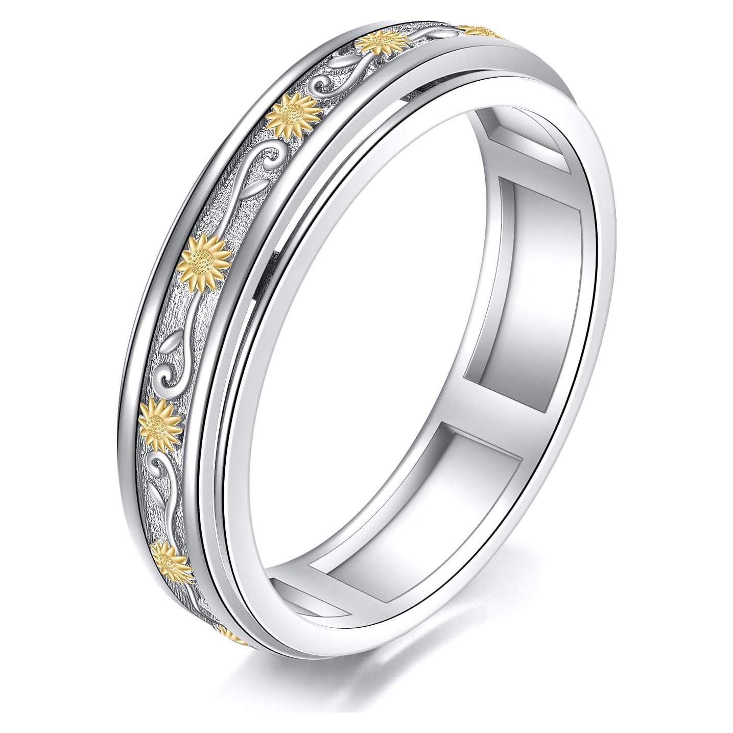 Anillo giratorio de fidget de plata esterlina 925 para ansiedad