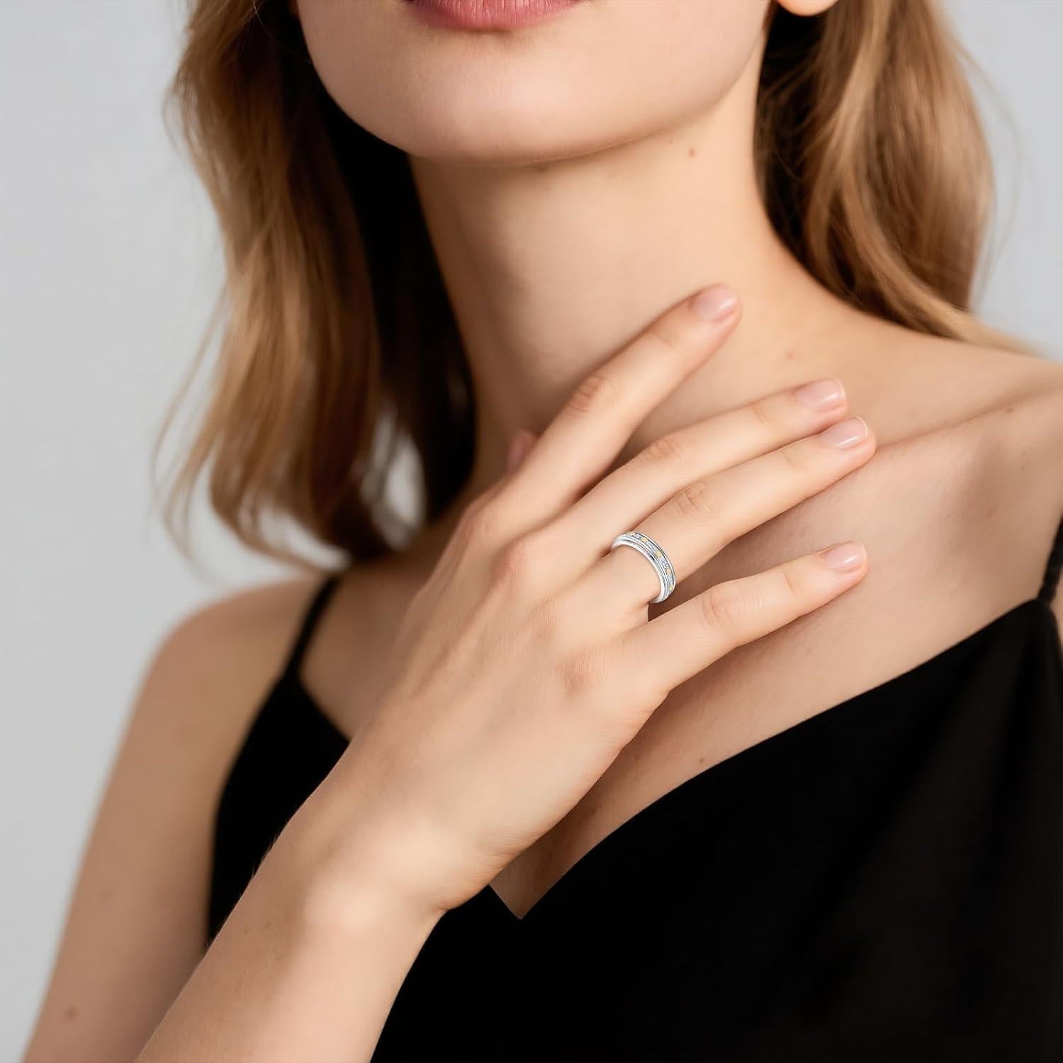 Anillo giratorio de fidget de plata esterlina 925 para ansiedad