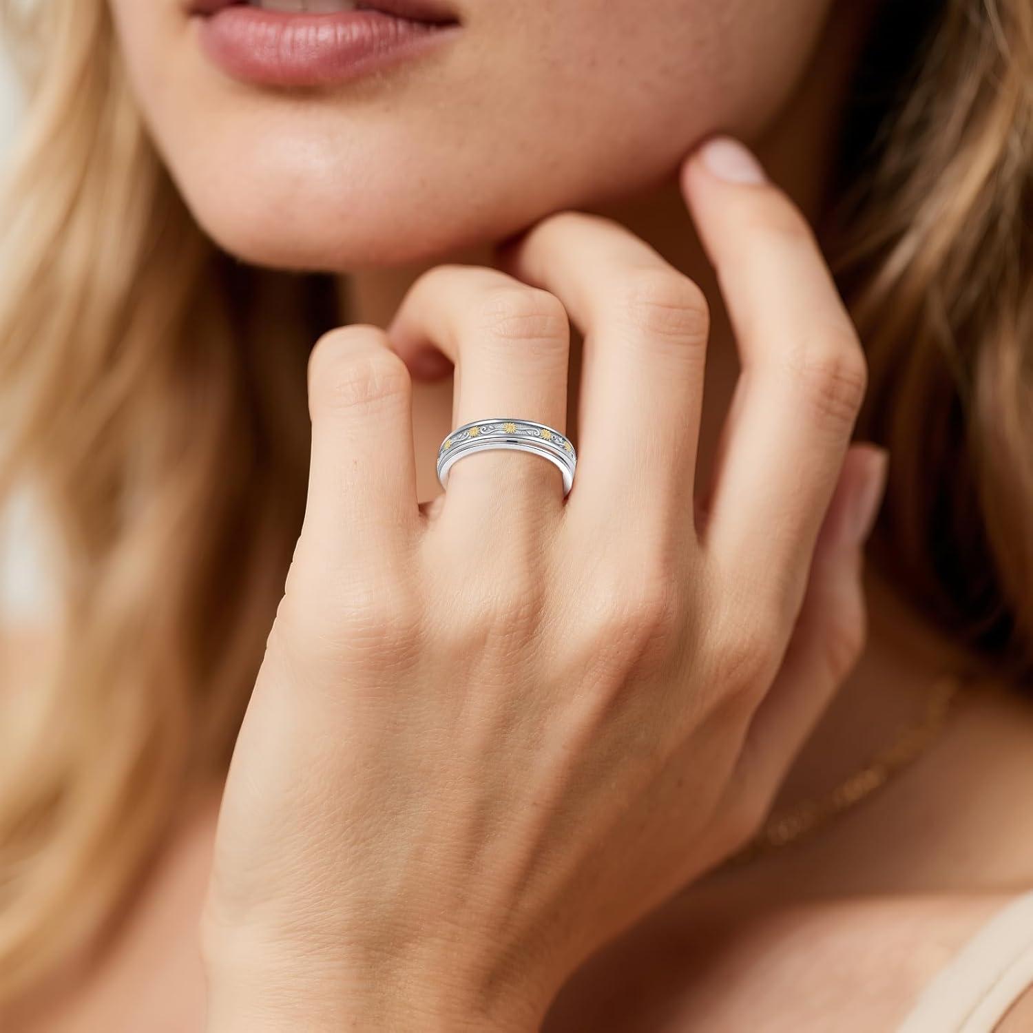 Anillo giratorio de fidget de plata esterlina 925 para ansiedad