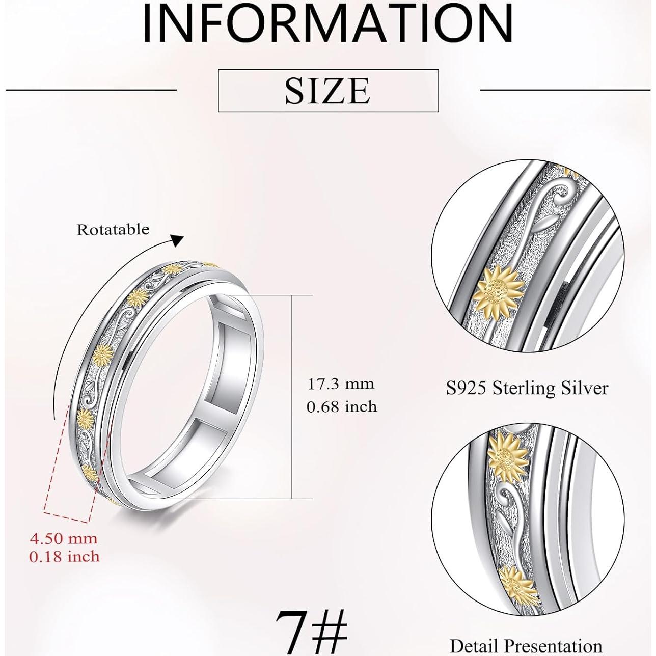 Anillo giratorio de fidget de plata esterlina 925 para ansiedad