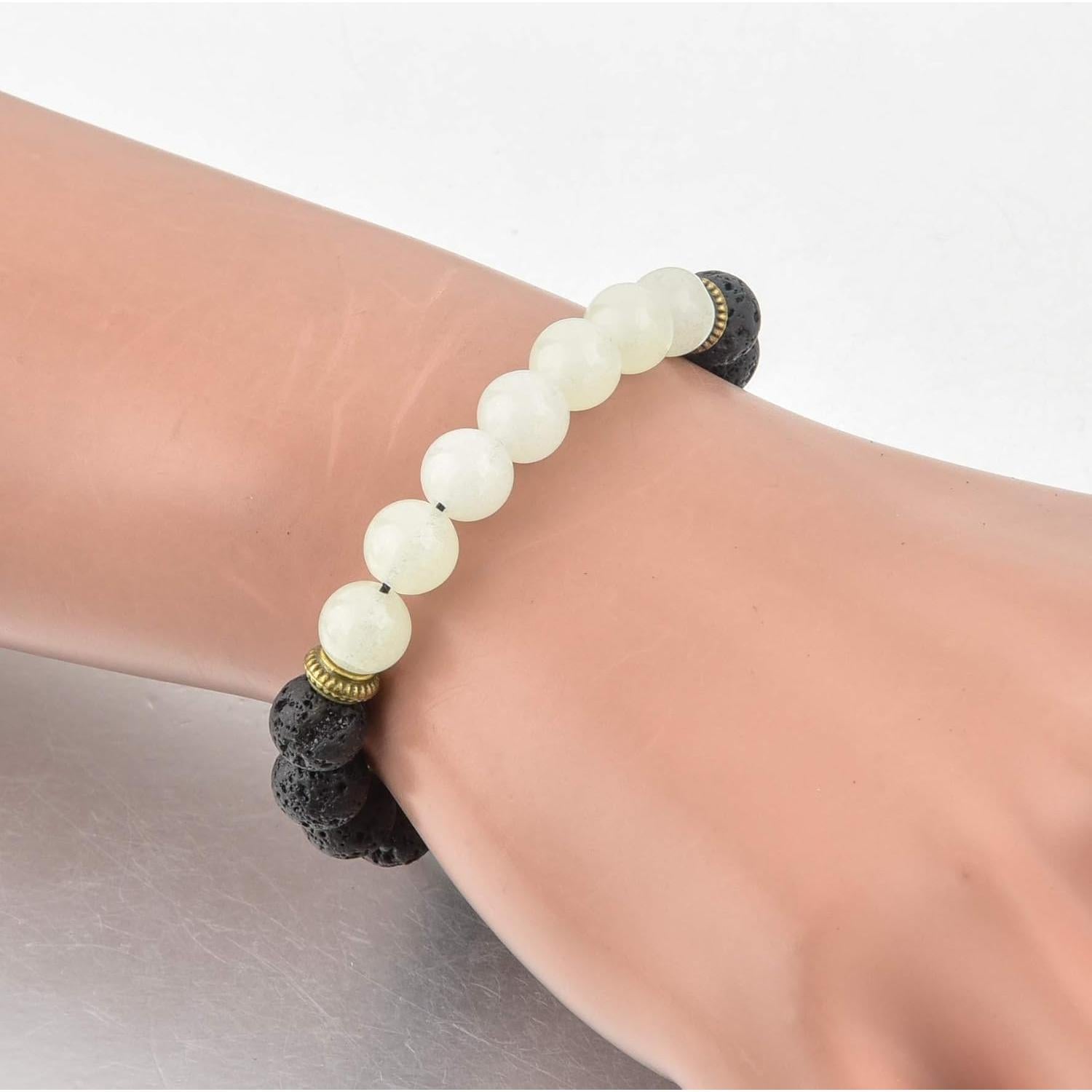 Pulsera Ajustable de Lava y Piedra Verde Mystiqs - Aromaterapia