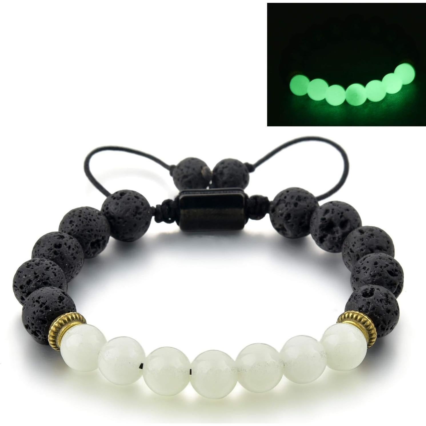 Pulsera Ajustable de Lava y Piedra Verde Mystiqs - Aromaterapia