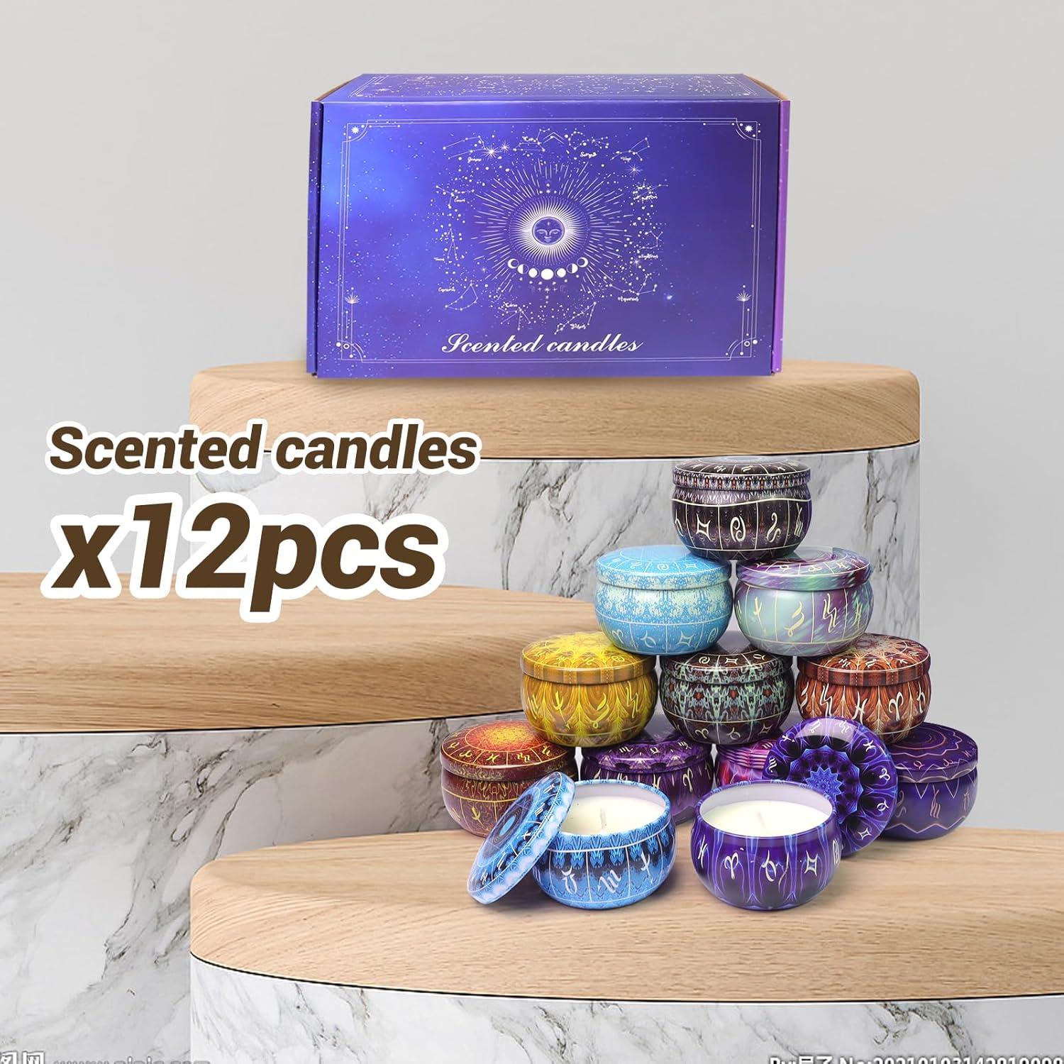 Juego de 12 Velas Aromáticas Zodiacales HOFOGOTOWIN - Cera de Soja, 120H Quema