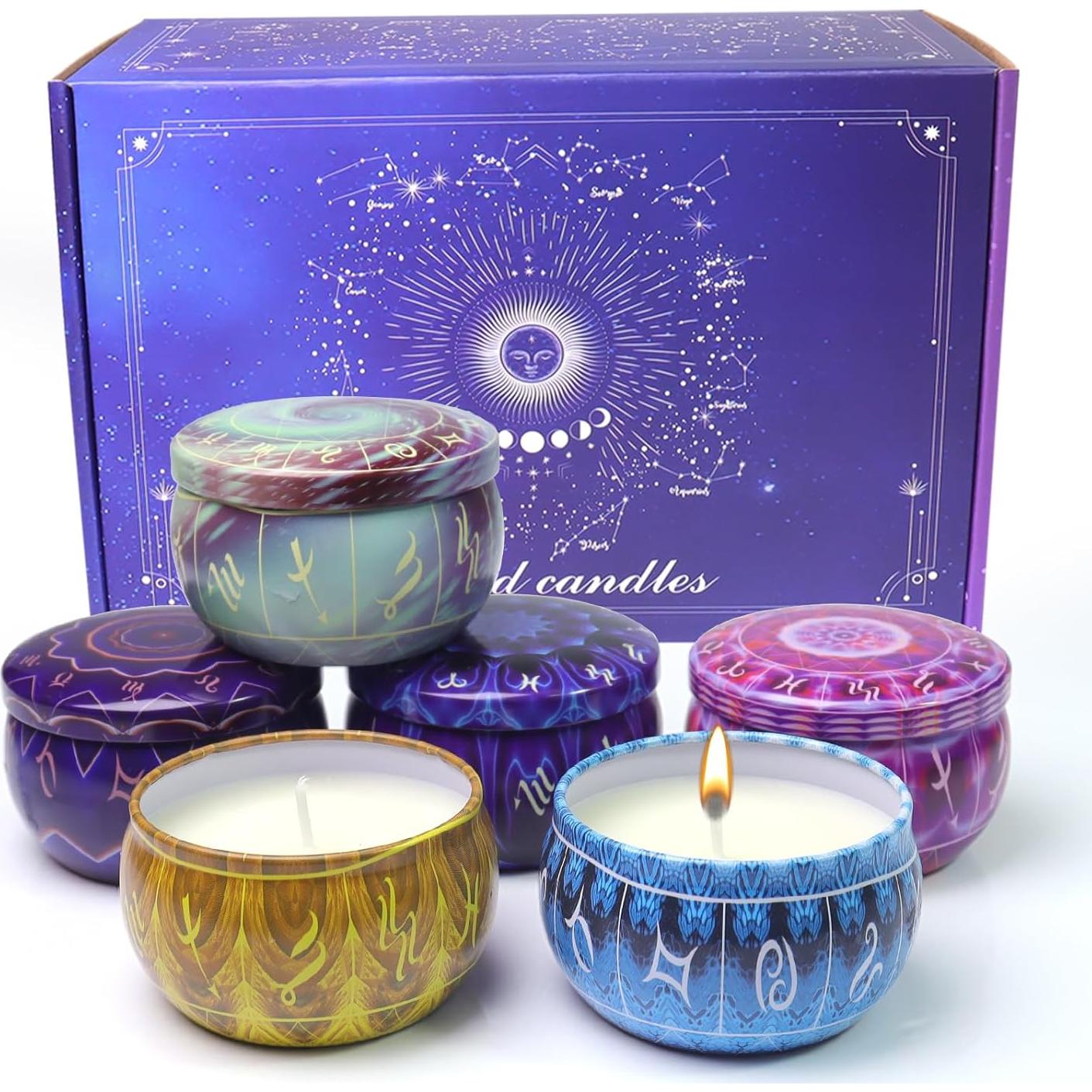Juego de 12 Velas Aromáticas Zodiacales HOFOGOTOWIN - Cera de Soja, 120H Quema