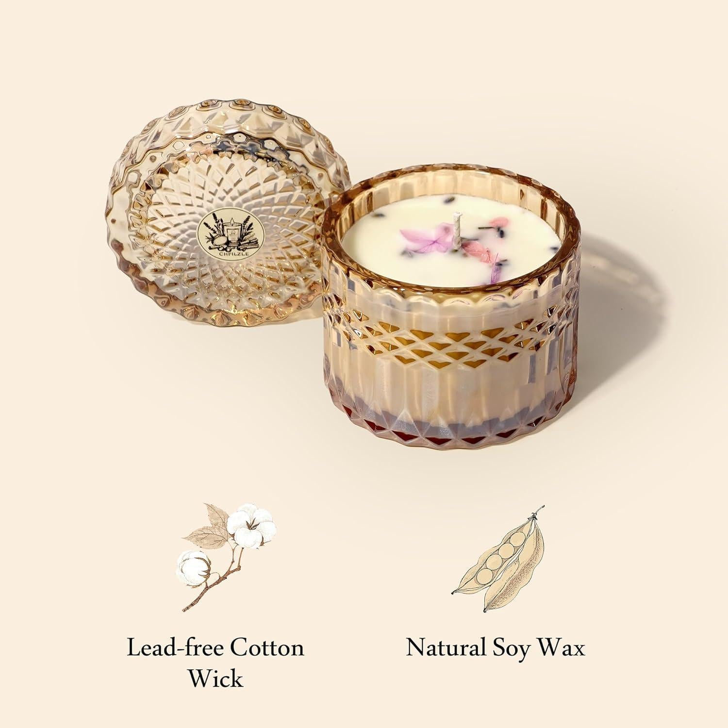 Juego de Velas de Soja CHFILZLE 200g Lavanda y Vainilla