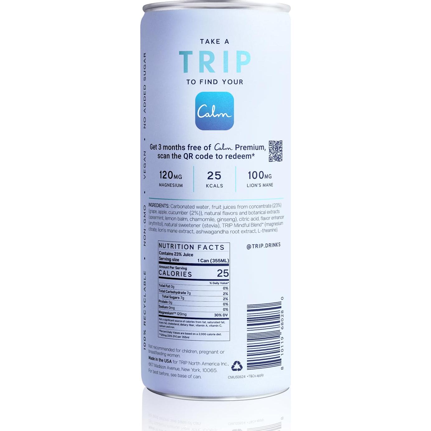 Seltzer Adaptógeno Trip Mindful Blend Melón Pepino 355ml 12Pk