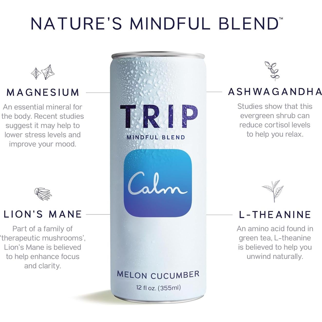 Seltzer Adaptógeno Trip Mindful Blend Melón Pepino 355ml 12Pk