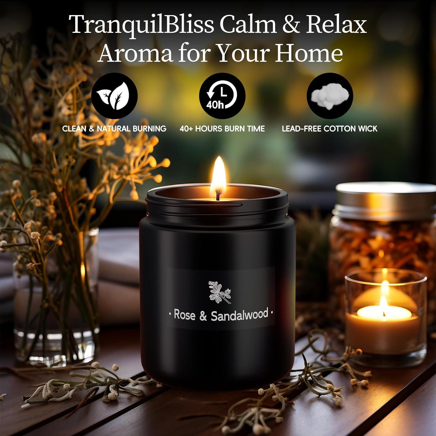 Vela Aromática TranquilBliss Rosa y Sándalo 215g - Cera de Soja