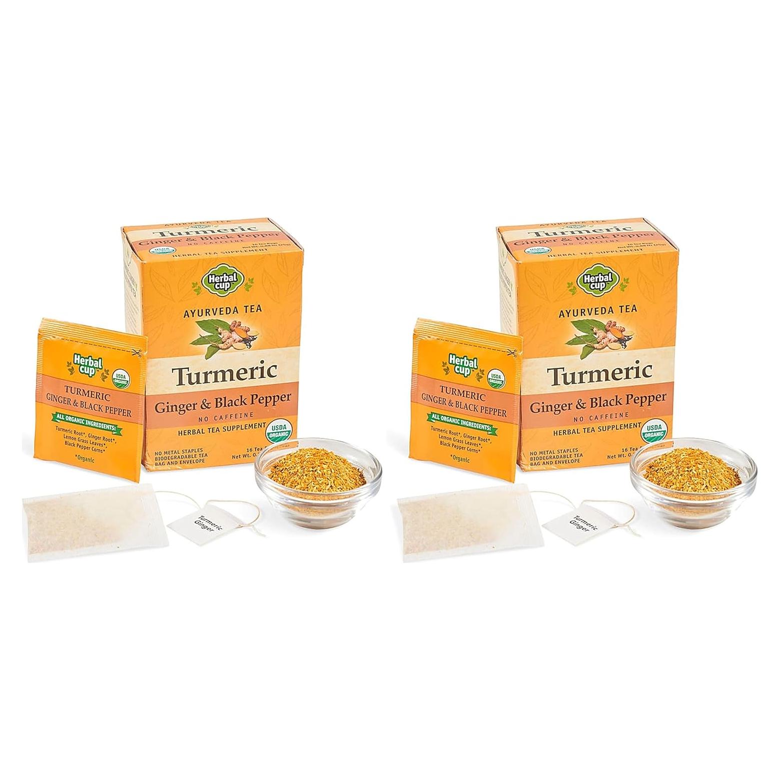 Té de Cúrcuma Orgánica Herbal Cup - Jengibre y Pimienta Negra, 32 Bolsitas