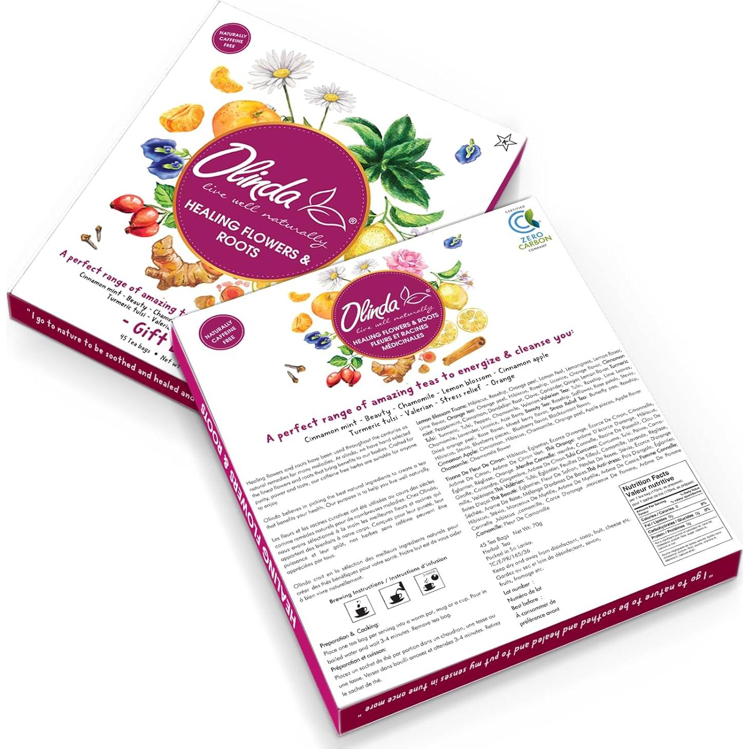 Caja de Regalo de Tés Curativos Olinda - 45 Bolsitas de 9 Variedades