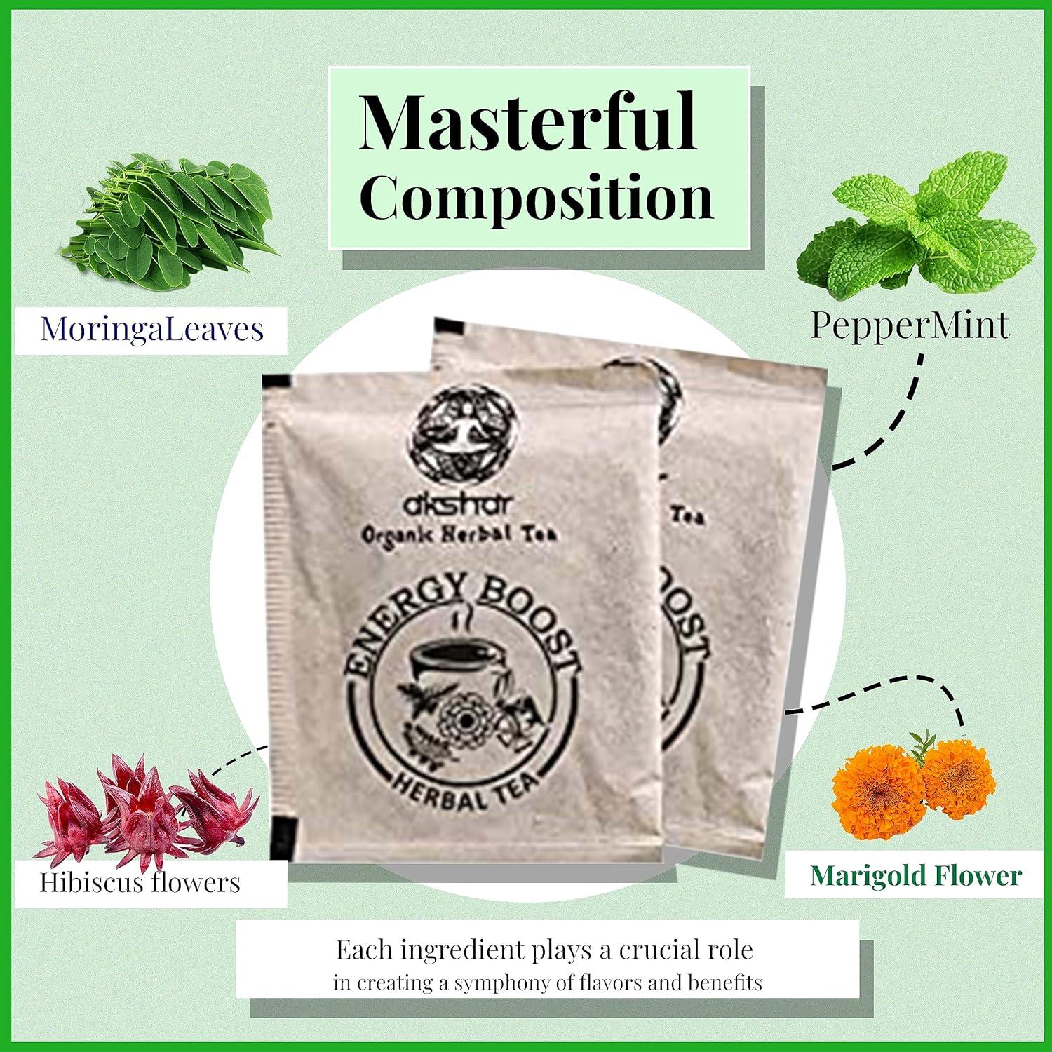 Té Energético Natural Akshit - 40 Bolsitas con Moringa, Hibisco y Menta