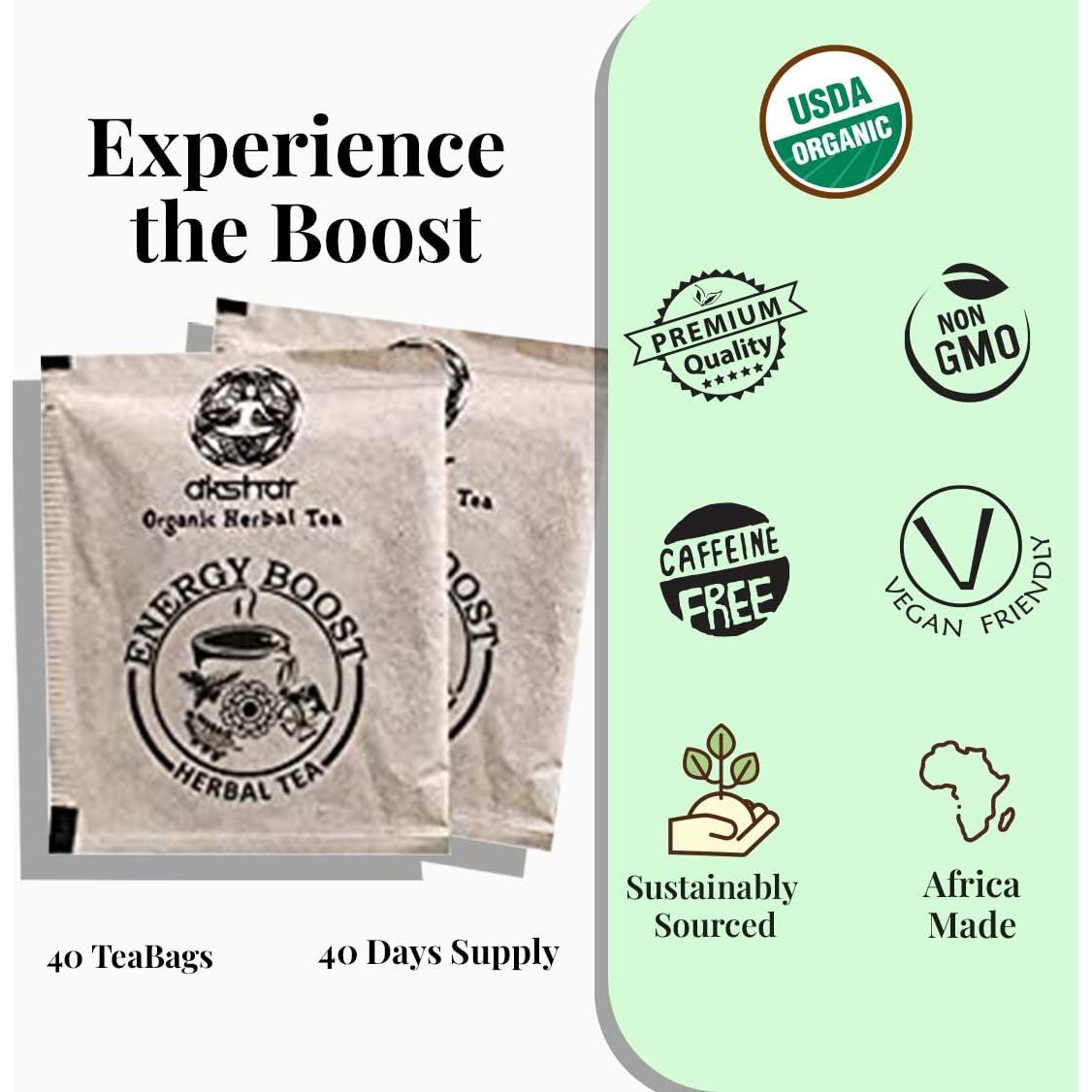 Té Energético Natural Akshit - 40 Bolsitas con Moringa, Hibisco y Menta