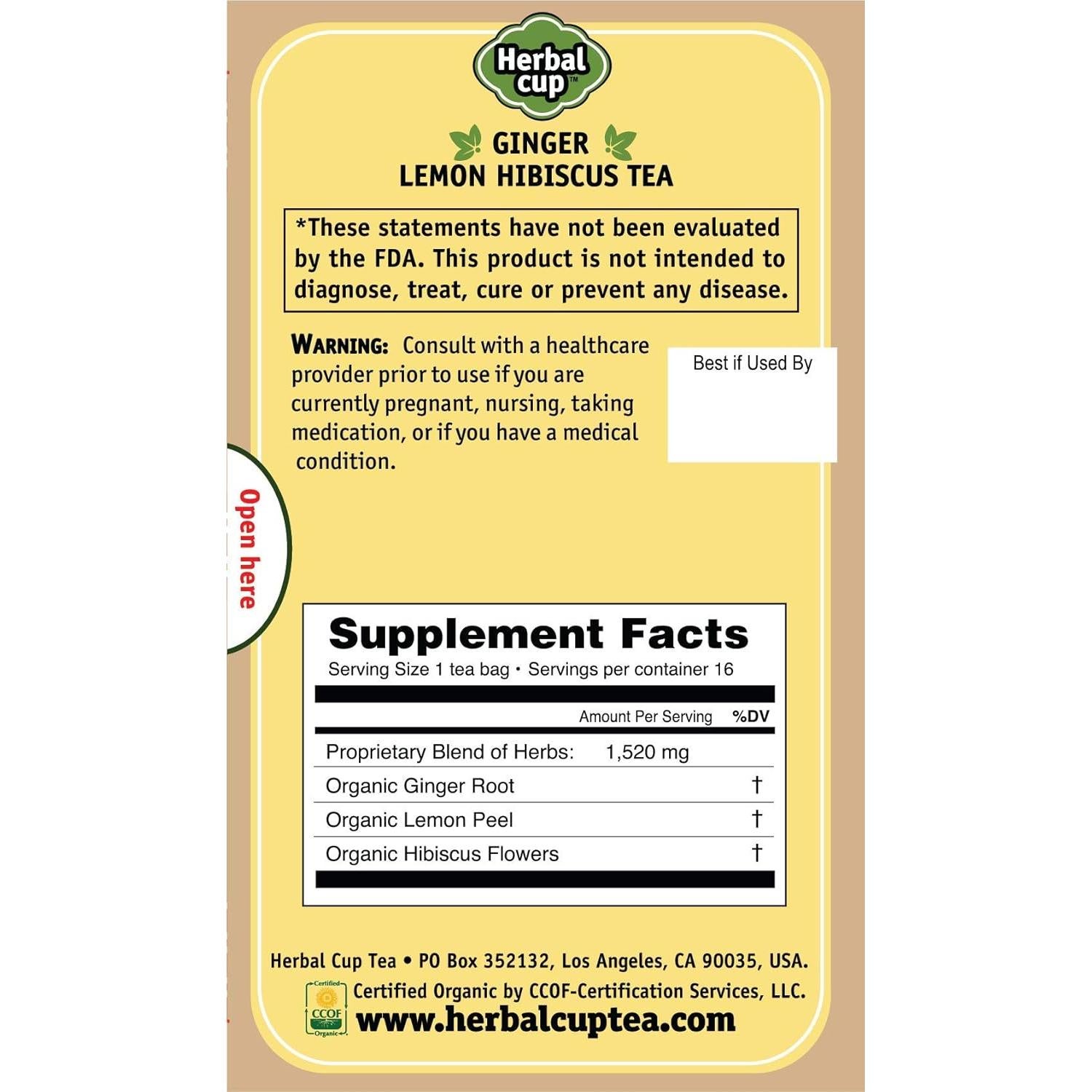 Té de Jengibre Orgánico Ayurveda Herbal Cup - Hibisco Limón 96 Unidades