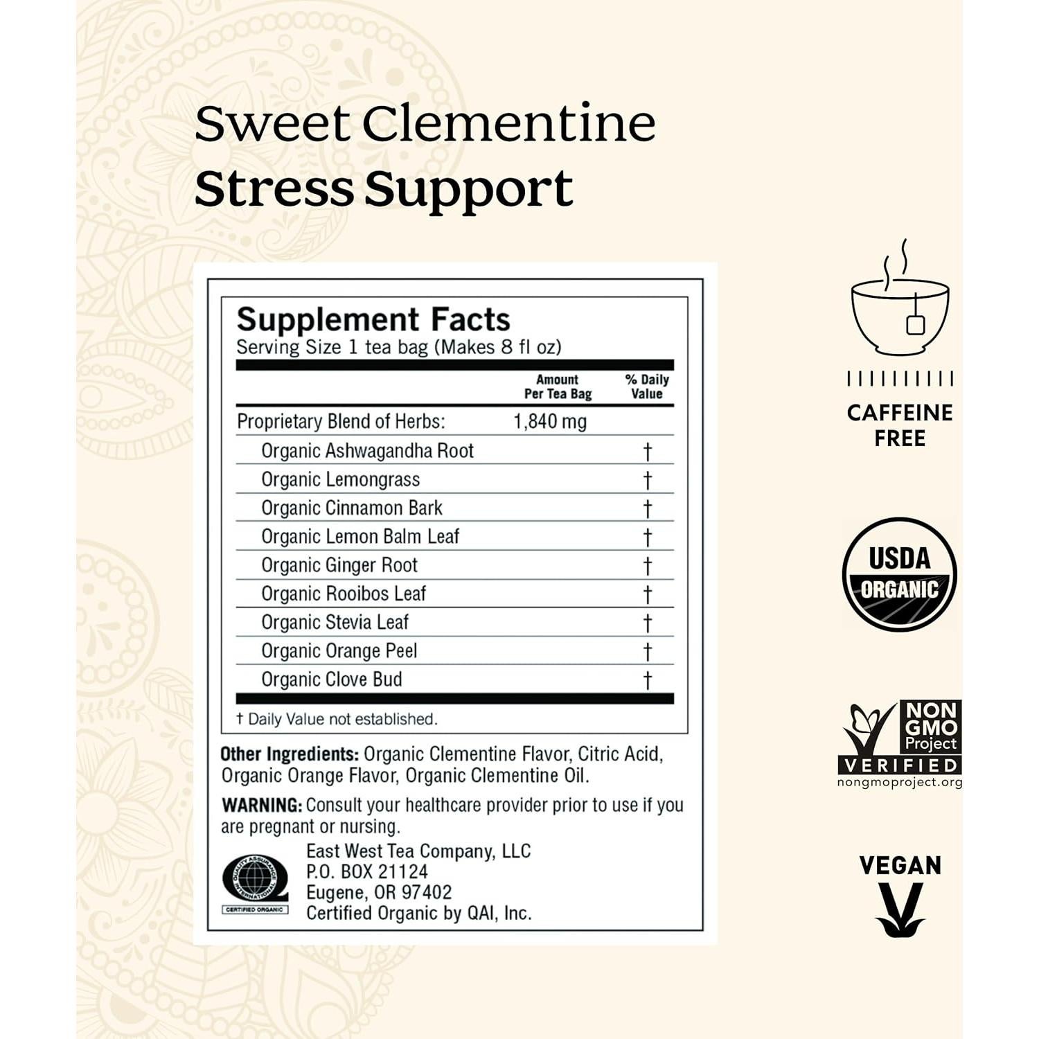 Té Yogi Dulce Clementina Orgánico 96 Bolsitas Apoyo Estrés