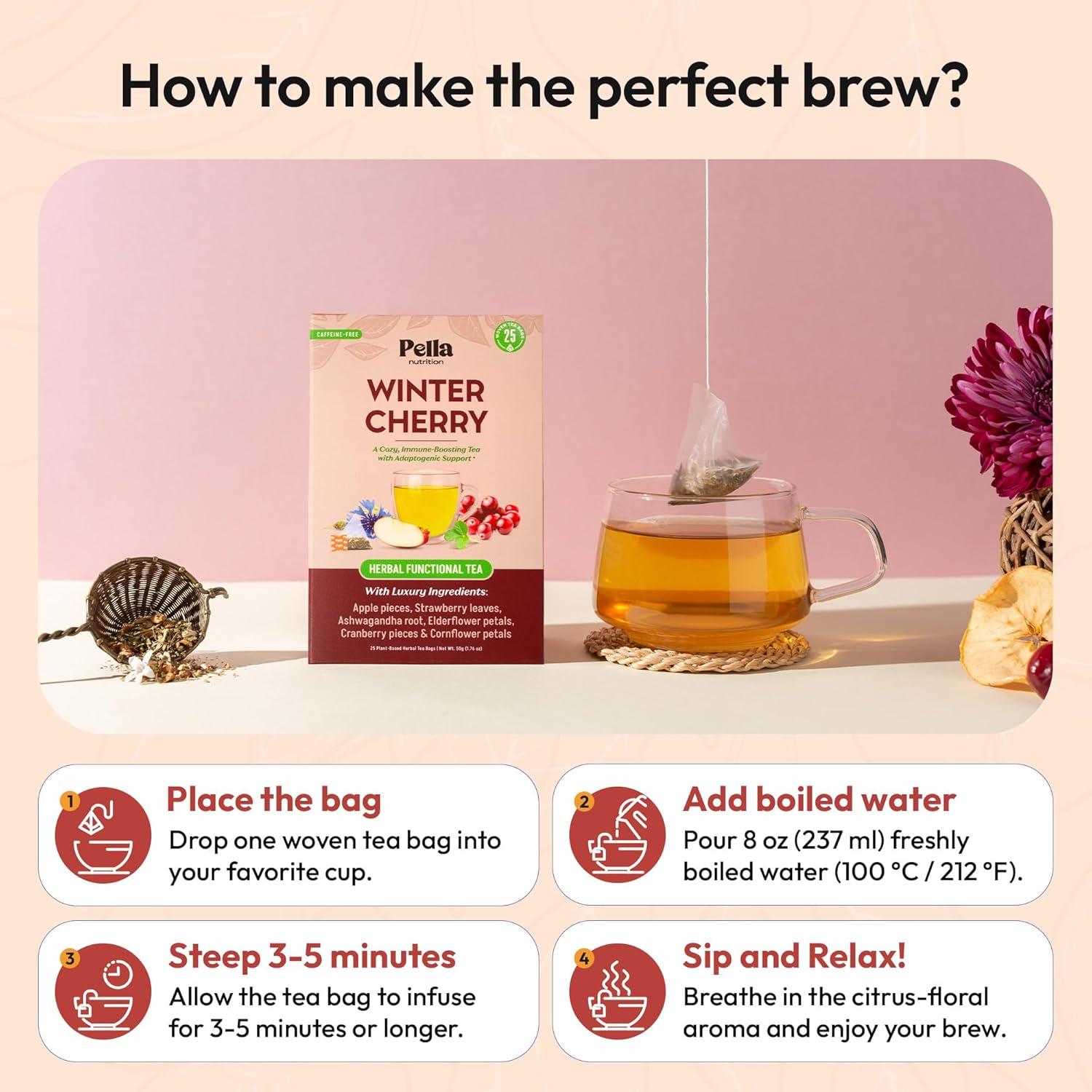 Té Herbal Pella Nutrition Ashwagandha Cereza Invierno 25 Bolsitas