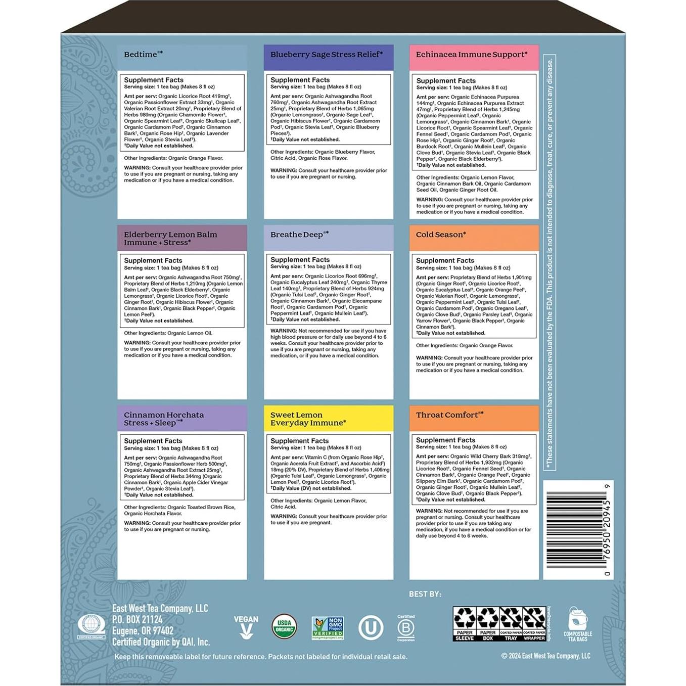 Set de Regalo de Té Orgánico Yogi - 9 Sabores, 45 Bolsitas