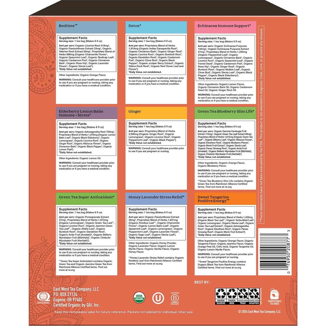 Caja de Regalo de Tés Orgánicos Yogi - 45 Bolsitas, 9 Variedades