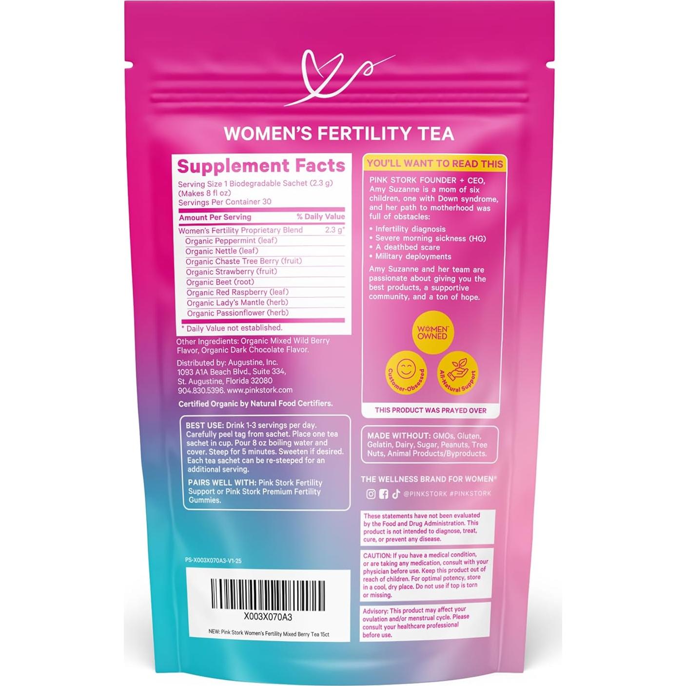 Té de Fertilidad Orgánico Pink Stork con Vitex y Menta - 15 Bolsitas