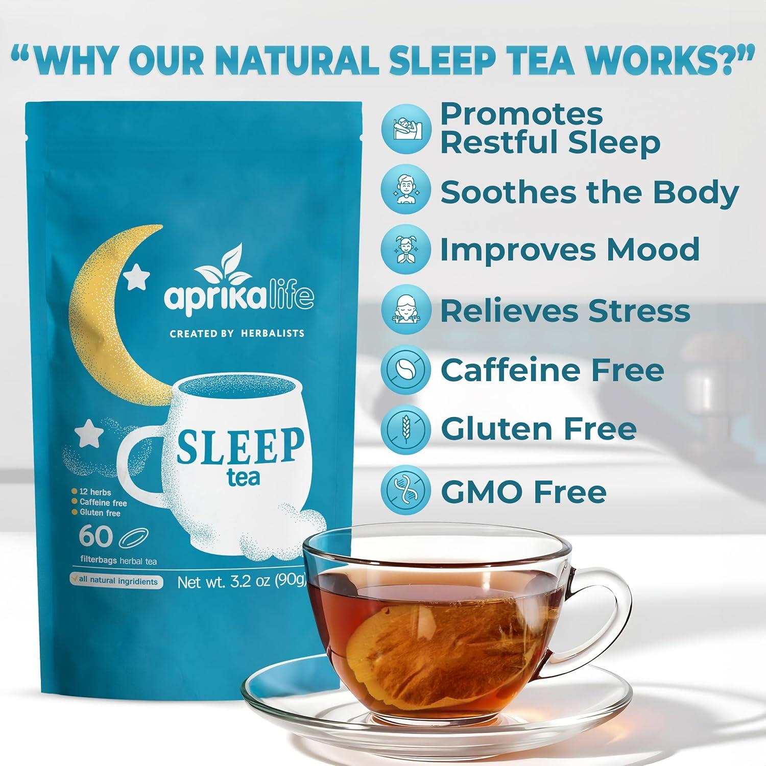 Té Herbal Natural Aprika Life para Dormir - 60 Bolsitas Sin Cafeína