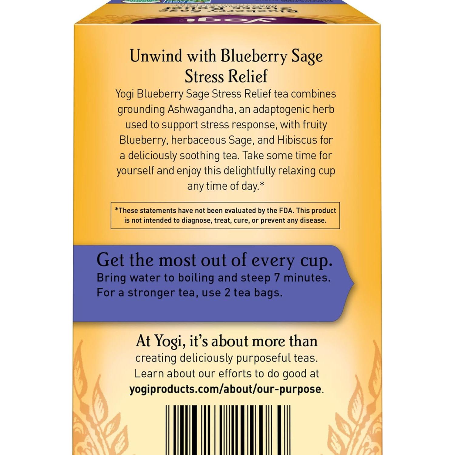 Té Herbal Yogi Arándano Salvia Alivio del Estrés - 96 Bolsitas