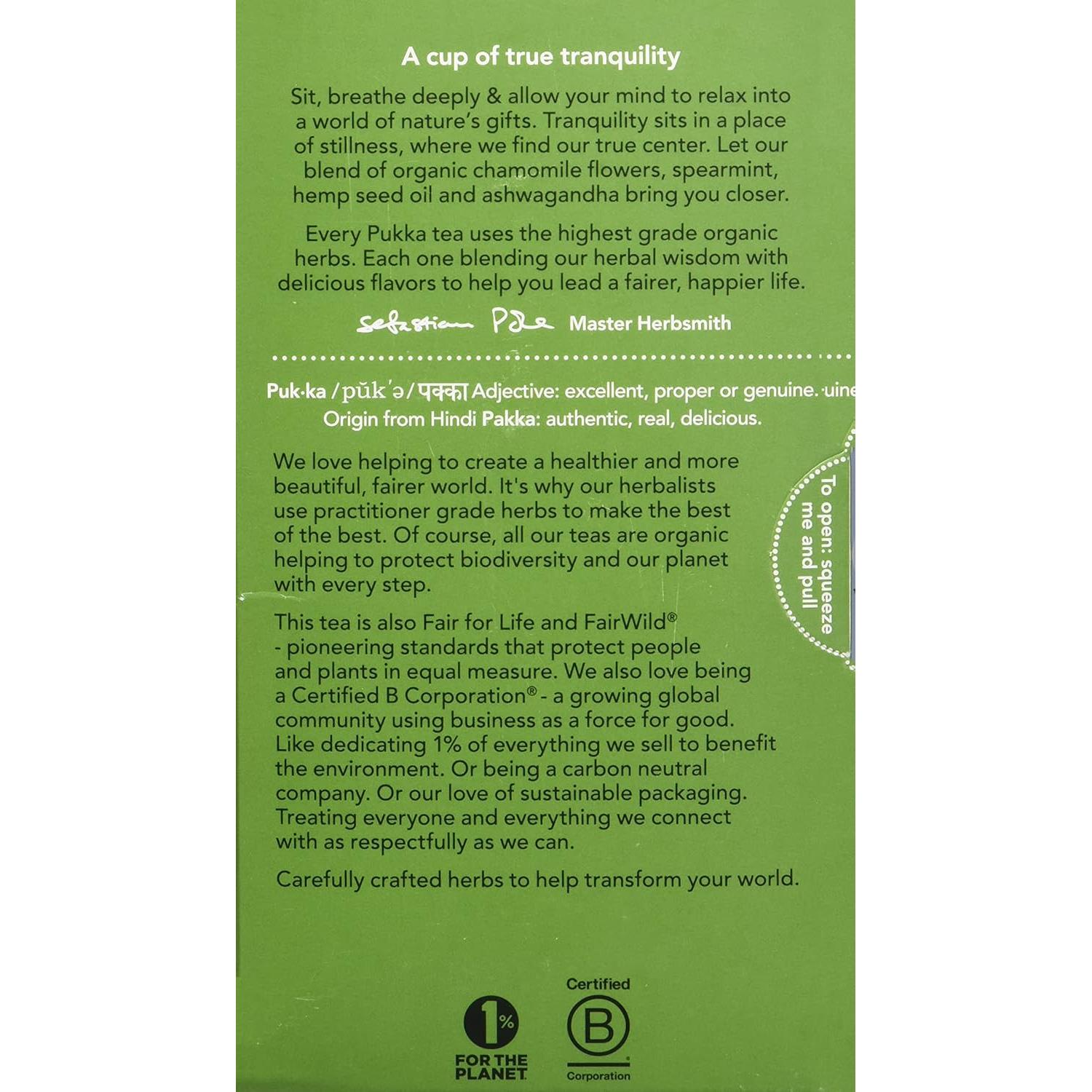 Té de Hierbas Orgánico Pukka Paz - 20 Bolsitas Sin Cafeína