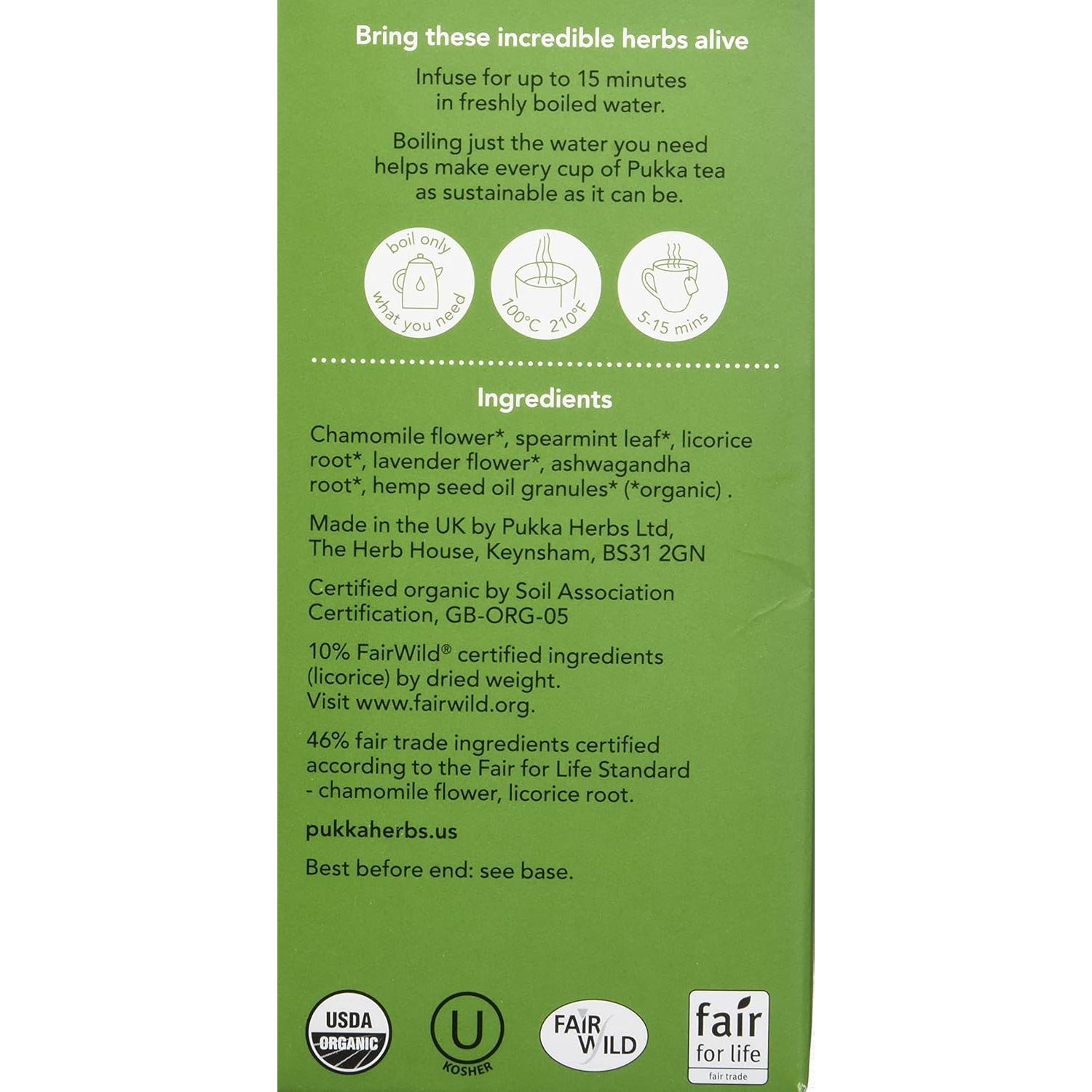 Té de Hierbas Orgánico Pukka Paz - 20 Bolsitas Sin Cafeína