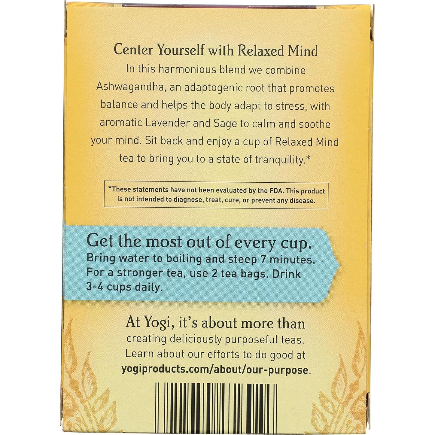 Té Relajante Yogi Tea Mente Relajada 16 Bolsitas 100% Natural