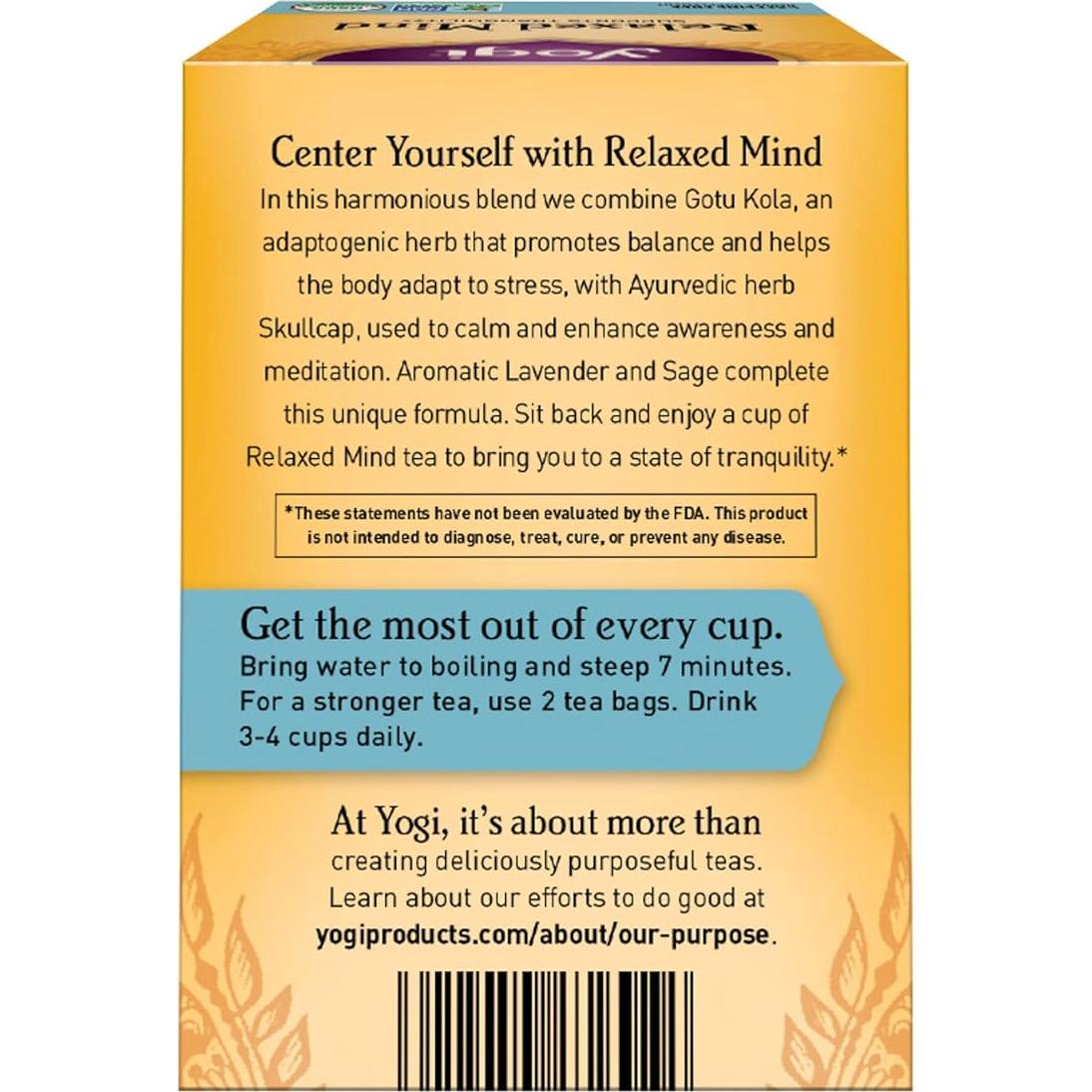 Té Relajante Yogi Tea Mente Relajada 16 Bolsitas 100% Natural