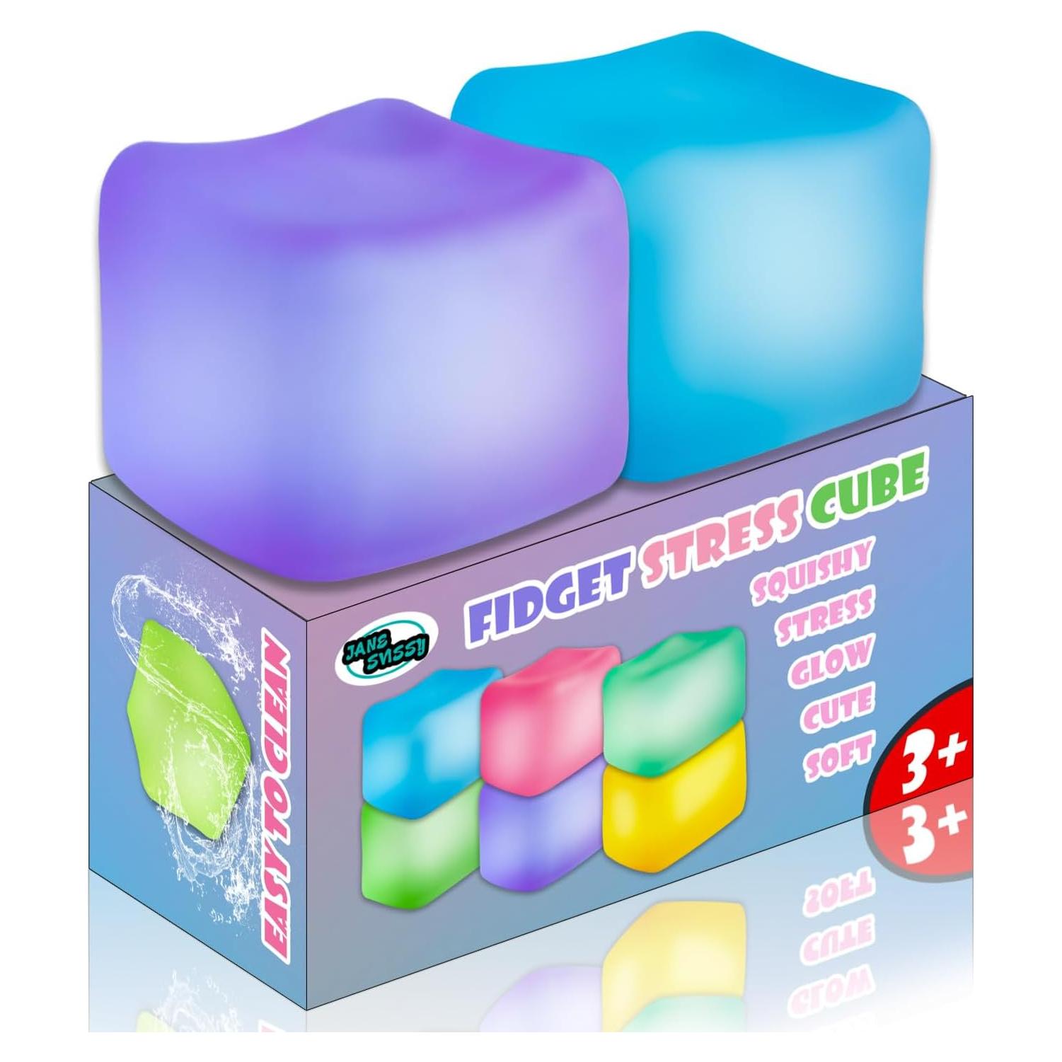 Cubo de Estrés Brillante JANESVISSY 2 Pcs Azul y Púrpura