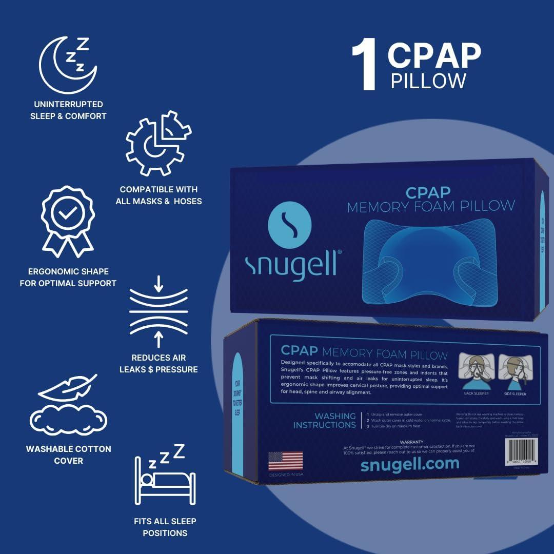 Almohada CPAP Snugell de Espuma Viscoelástica - Ergonómica y Lavable